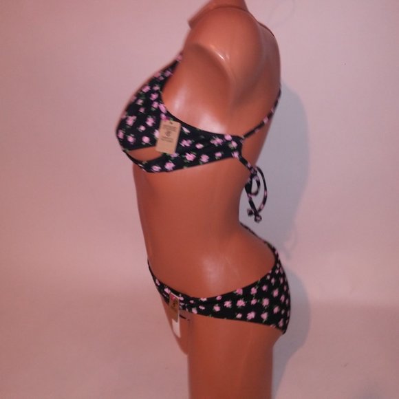 Victoria Secret PINK Swim Bikini Top & Bottom Black Pink Floral Wrap Halter Remo - Picture 6 of 12